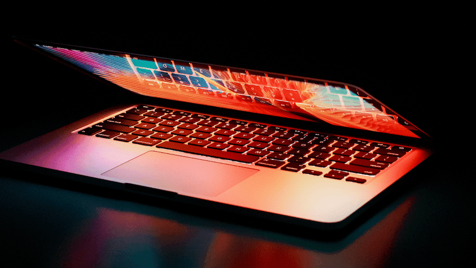 Laptop with colorful neon lighting